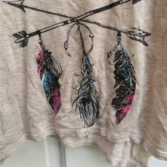 P.inc Kids 3T GirlsTan Bohemian Wild & Free Feather Short Sleeve Top Blouse - Picture 5 of 7